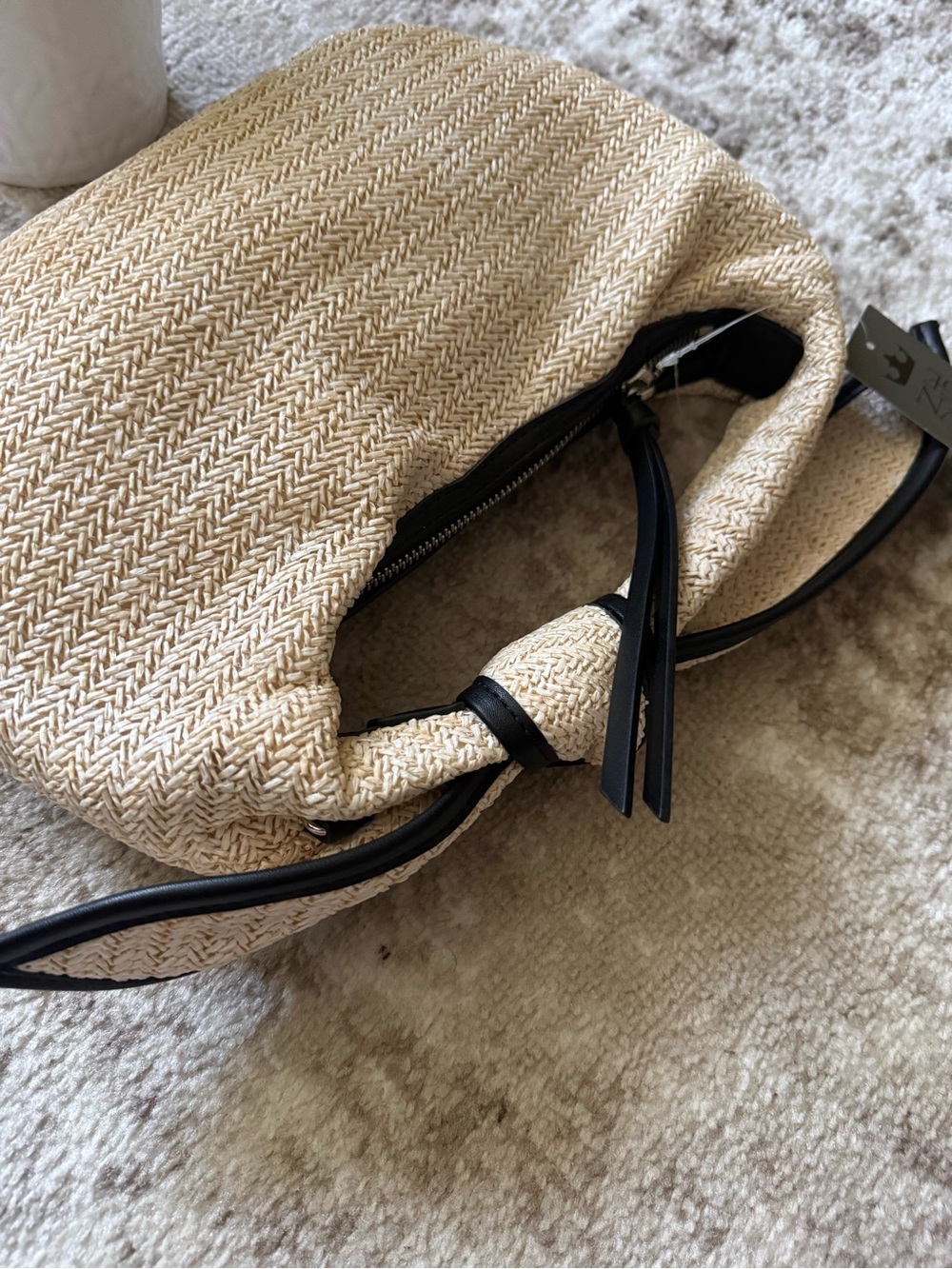 NWT Crown Vintage Woven Straw Bag with Black Trim - Picture 2 of 3